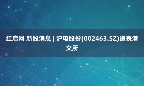 红启网 新股消息 | 沪电股份(002463.SZ)递表港交所